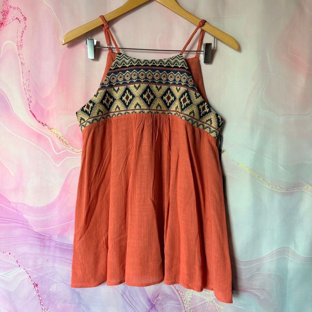 Doe & Rae M Salmon Smocked Embroidered Tank Top NWT Hippie Boho Artsy Preppy
